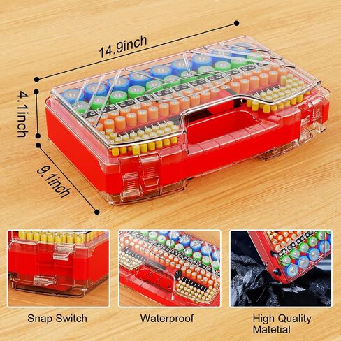 Battery Organizer Storage Holder Box Case with Tester, New Ultra-Large 285+Batteries Double-Sided Variety Pack, Holds AA AAA 4A C D Button Cell 9V 3V Lithium18650 CR2 CR123 CR1632 LR44 (Red) in Saudi Arabia