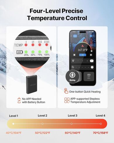 VEVOR Heated Socks, Medium Size, 5000mAh Battery Rechargeable Heating Socks with 4 Heating Levels, Electric Heated Sock with APP Control for Men Women, Foot Warmer for Hunting Riding Camping Hiking in Kuwait