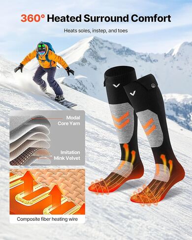VEVOR Heated Socks, Medium Size, 5000mAh Battery Rechargeable Heating Socks with 4 Heating Levels, Electric Heated Sock with APP Control for Men Women, Foot Warmer for Hunting Riding Camping Hiking in Kuwait