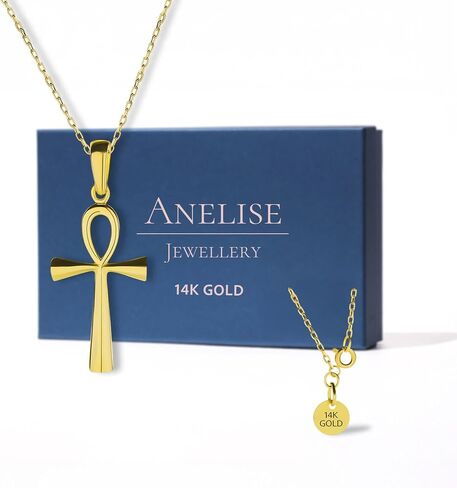 Anelise 14K Solid Gold Cross Necklaces for Women | Crucifix Pendant Necklace | Diamond Cross Necklace for Women | Dainty Necklaces | 18" | Gemstone Real Yellow Fine Gold in Saudi Arabia