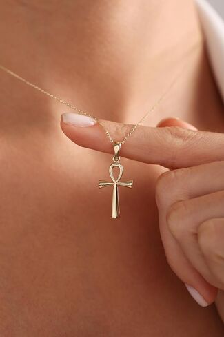 Anelise 14K Solid Gold Cross Necklaces for Women | Crucifix Pendant Necklace | Diamond Cross Necklace for Women | Dainty Necklaces | 18" | Gemstone Real Yellow Fine Gold in Saudi Arabia