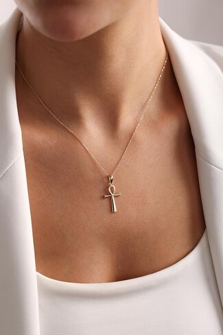Anelise 14K Solid Gold Cross Necklaces for Women | Crucifix Pendant Necklace | Diamond Cross Necklace for Women | Dainty Necklaces | 18" | Gemstone Real Yellow Fine Gold in Saudi Arabia