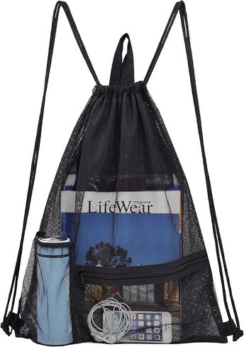 حقيبة شبكية برباط شديدة التحمل من رودموكس، حقيبة ظهر رياضية بخيوط رياضية مع حامل زجاجة مياه وجيب أمامي لكرة القدم وكرة السلة والتسوق وصالة الألعاب الرياضية والسباحة وألعاب الشاطئ in Kuwait