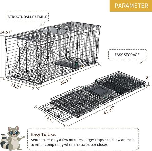 Humane Live Animal Trap for Raccoons, Stray Cats, and Similar-Sized Animals. 37 inch Large Heavy-Duty Construction, Reusable, Black Finish to Minimize Reflection and Glare. in Saudi Arabia