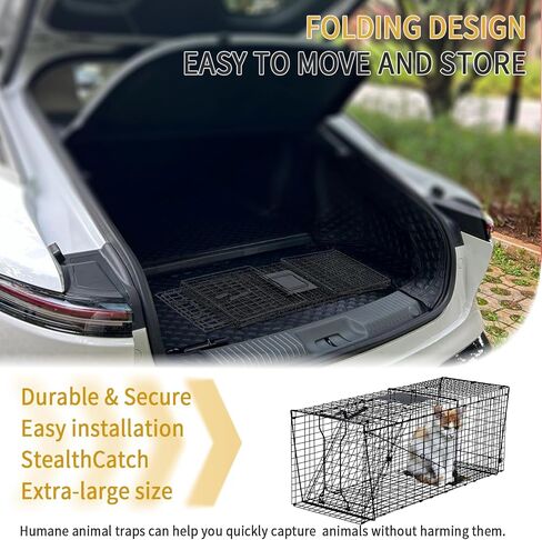 Humane Live Animal Trap for Raccoons, Stray Cats, and Similar-Sized Animals. 37 inch Large Heavy-Duty Construction, Reusable, Black Finish to Minimize Reflection and Glare. in Saudi Arabia