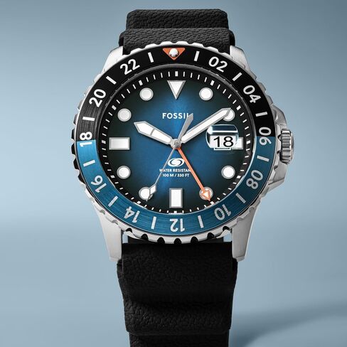Fossil Blue Men's Dive-Inspired Sports Watch with Stainless Steel, Silicone, or Leather Band in Saudi Arabia