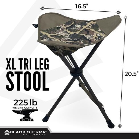 Black Sierra Folding Hunting Stool with Shoulder Strap, Lightweight Collapsible Tripod Seat, Steel Frame Supports 225 lbs, Portable Foldable Chair for Hunting Blind, Fishing, Hiking, Travel in Kuwait