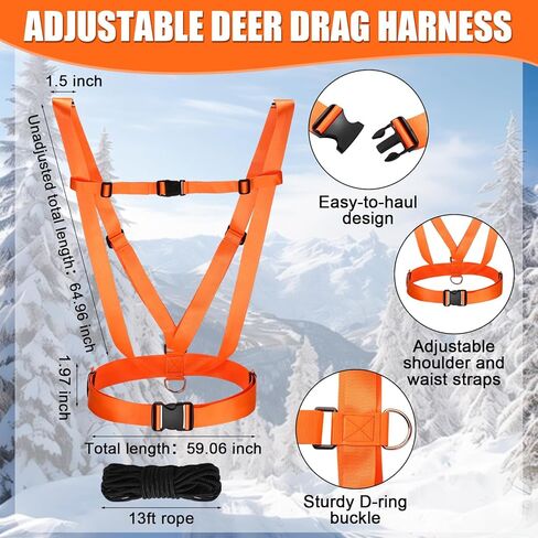 2 Pcs Thickened Heavy Duty Deer Drag Sleds with 2 Rope, Dual Deer Drag Harness Strap, Hunting Equipment Accessories for Hauling Elk Turkeys Game Animals(Orange) in Saudi Arabia