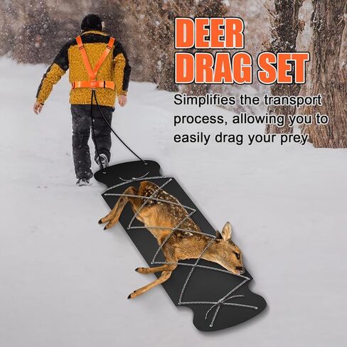 2 Pcs Thickened Heavy Duty Deer Drag Sleds with 2 Rope, Dual Deer Drag Harness Strap, Hunting Equipment Accessories for Hauling Elk Turkeys Game Animals(Orange) in Saudi Arabia