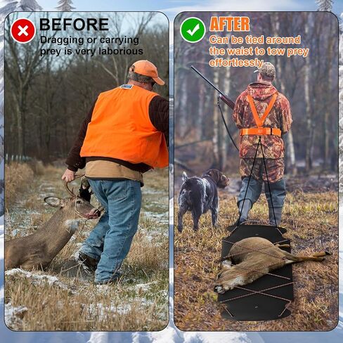 2 Pcs Thickened Heavy Duty Deer Drag Sleds with 2 Rope, Dual Deer Drag Harness Strap, Hunting Equipment Accessories for Hauling Elk Turkeys Game Animals(Orange) in Saudi Arabia