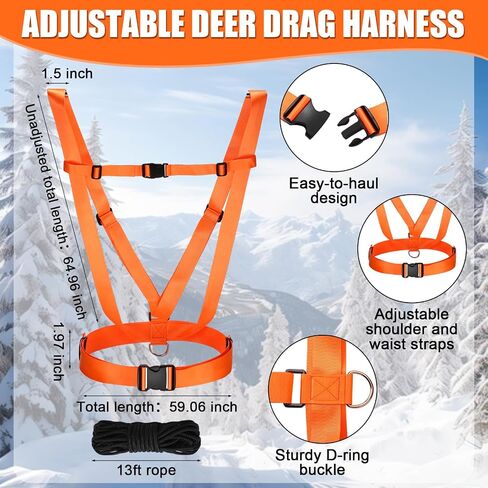 2 Pcs Thickened Heavy Duty Deer Drag Sleds with 2 Rope, Dual Deer Drag Harness Strap, Hunting Equipment Accessories for Hauling Elk Turkeys Game Animals(Orange) in Saudi Arabia