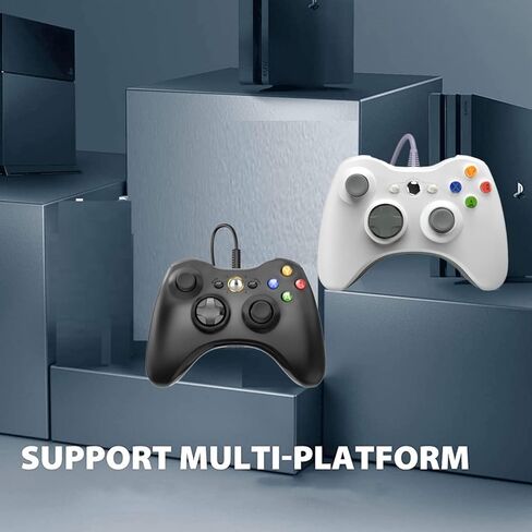 وحدة تحكم سلكية 2pack 2pack لـ Xbox 360 و 360slim ، و PC Windows 10/8/7 ، Gamepad Jowstick (Black+White) in Kuwait