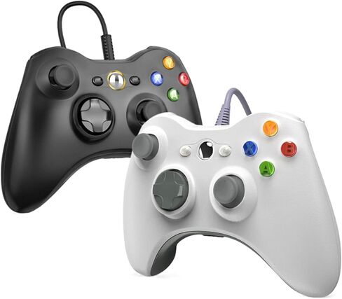 وحدة تحكم سلكية 2pack 2pack لـ Xbox 360 و 360slim ، و PC Windows 10/8/7 ، Gamepad Jowstick (Black+White) in Saudi Arabia