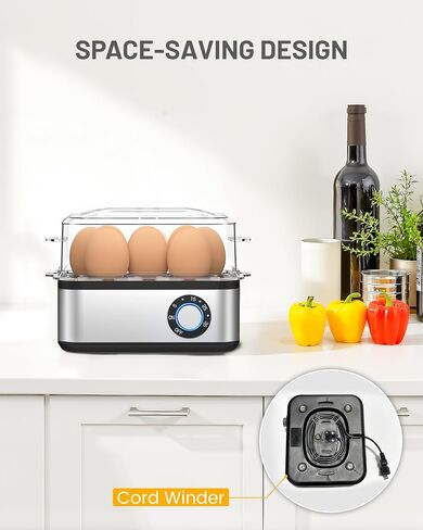 Electric Egg Cooker for Hard Boiled Eggs Adjustable Timer Egg Boiler Machine Rapid Egg Steamer 8 Eggs Capacity Stainless Steel Egg Maker Egg Poacher with Auto Shut-Off in Saudi Arabia