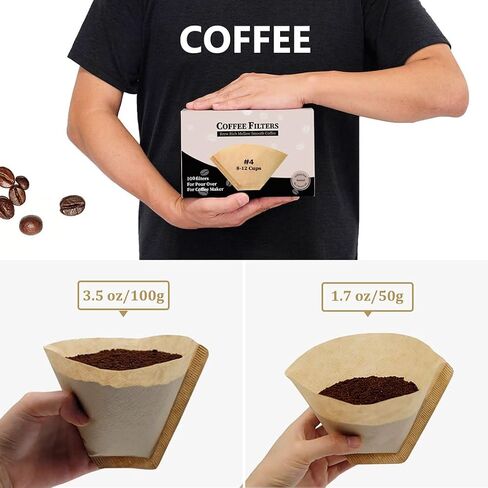 #4 Cone Coffee Filter 8-12 cup, Unbleached Natural Paper, No Blowout, Disposable for Pour Over and Drip Coffee Maker, 100 Count in Saudi Arabia