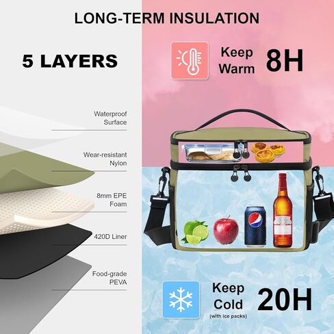 Everfun Small Cooler Lunch Box Mini Leak-Probroot ناعم مزدوج Deck 24 يمكن أن يكون الشخص المعزول المعزول قابلاً للطي محمولة حقيبة غداء مقاومة للماء على الرجال in Kuwait