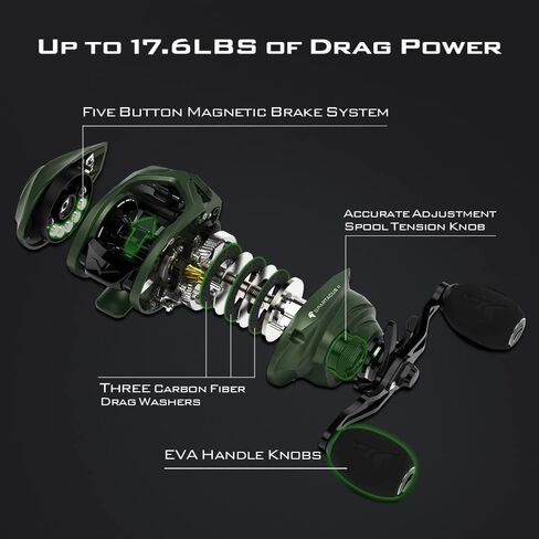 Kastking Spartacus II Baitcasting Fishing Reel ، 6oz ultralight baitcaster reel ، super super with 17.6 lb carbon fiber recl ، 7.2: 1 tear tear ، 39mm palm perfect proffect design in Kuwait