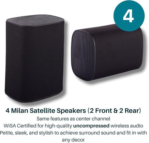 Platin Milan 5.1 نظام مكبر الصوت المحيطي - نظام المسرح المنزلي اللاسلكي لأجهزة التلفزيون الذكية - WISA معتمد - مع وجود جهاز إرسال WISA Soundsend - لا حاجة إلى أسلاك المتلقي أو مكبرات الصوت in Kuwait