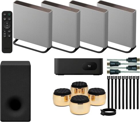 Sony Bravia Theatre Quad Home Theatre Sound Sound مع 4 مكبرات صوت لاسلكية (رمادي) حزمة SASW3 اللاسلكية ، ووسادات العزل المراقبة ، وكابل HDMI ، وعلاقات الكابل (5 عناصر) in Saudi Arabia