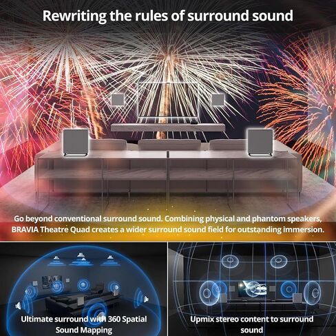 Sony Bravia Theatre Quad Home Theatre Sound Sound مع 4 مكبرات صوت لاسلكية (رمادي) حزمة SASW3 اللاسلكية ، ووسادات العزل المراقبة ، وكابل HDMI ، وعلاقات الكابل (5 عناصر) in Saudi Arabia