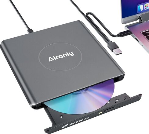 محرك الأقراص المضغوطة/DVD الخارجية لجهاز الكمبيوتر المحمول/الكمبيوتر ، مشغل سبيكة محمول USB 3.0 Type-C USB للكمبيوتر CD DVD +/- RW Disk CD CDER Conster متوافق مع سطح المكتب Windows Apple Linux (F03) in Kuwait