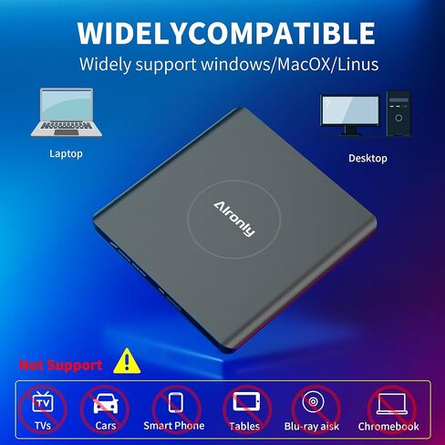 محرك الأقراص المضغوطة/DVD الخارجية لجهاز الكمبيوتر المحمول/الكمبيوتر ، مشغل سبيكة محمول USB 3.0 Type-C USB للكمبيوتر CD DVD +/- RW Disk CD CDER Conster متوافق مع سطح المكتب Windows Apple Linux (F03) in Kuwait
