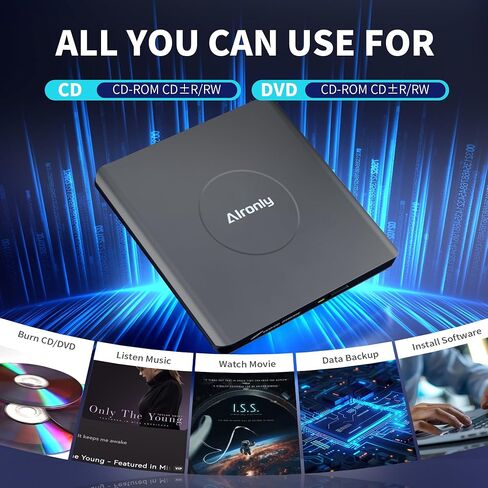 محرك الأقراص المضغوطة/DVD الخارجية لجهاز الكمبيوتر المحمول/الكمبيوتر ، مشغل سبيكة محمول USB 3.0 Type-C USB للكمبيوتر CD DVD +/- RW Disk CD CDER Conster متوافق مع سطح المكتب Windows Apple Linux (F03) in Kuwait