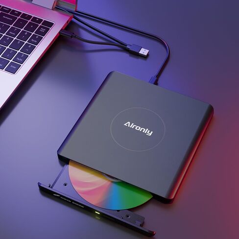 محرك الأقراص المضغوطة/DVD الخارجية لجهاز الكمبيوتر المحمول/الكمبيوتر ، مشغل سبيكة محمول USB 3.0 Type-C USB للكمبيوتر CD DVD +/- RW Disk CD CDER Conster متوافق مع سطح المكتب Windows Apple Linux (F03) in Kuwait
