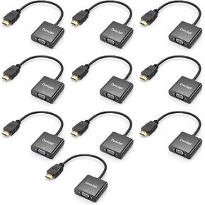 HDMI to VGA 10-Pack, Uni-Directional HDMI-to-VGA Adapter Bulk Gold-Plated Male to Female for Monitor, Projector, HDTV, Laptop, Computer, Desktop, Chromebook, Roku, Xbox and More in Kuwait