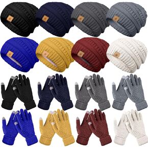 Suhine 8 مجموعة قفازات الشتاء وقبعة مجموعة 8 قطع قبعات الشتاء المحبوكة الدافئة للنساء 8 أزواج قفازات لمس ناعمة بيني قفازات نسائية دافئة للنساء الطقس البارد، 7 ألوان in Kuwait