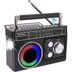 Radios Portable AM ​​FM ، راديو محمول مع مكبر صوت بلوتوث ومصباح يدوي ، استقبال قوي مع مصابيح مزاجية ملونة ، بطاقة TF ، الطاقة الشمسية/البطارية/AC قابلة لإعادة الشحن للهدية ، الأكبر ، المنزل ، الأسود in Kuwait