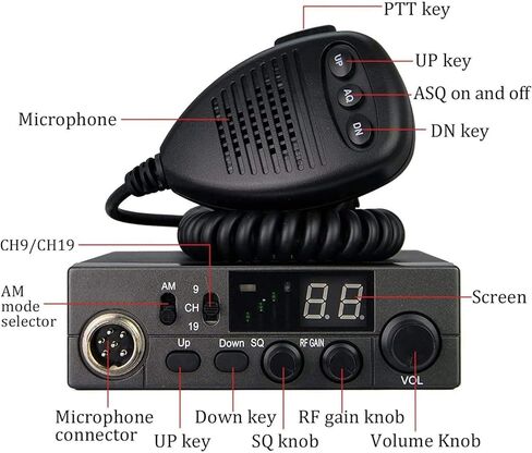 LT-5558 10M CB Radio AM/FM/SSB/CW الدعم PA ، المسح التلقائي ، ASQ ، القناة الفورية 9/19 ، 40 قناة ، معايرة SWR ، RF-Gain ، Black in Kuwait