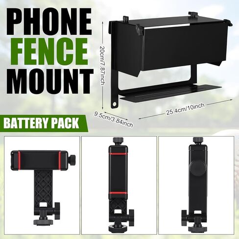 Phone Fence Mount with Adjustable Shade, Fence Mount with Power Bank Clip for Phone and Action Camera, Multi-Point Adjustable for Recording Baseball Football Softball Tennis in Saudi Arabia