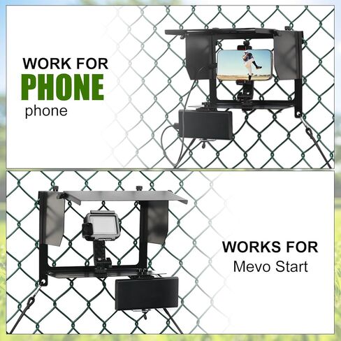 Phone Fence Mount with Adjustable Shade, Fence Mount with Power Bank Clip for Phone and Action Camera, Multi-Point Adjustable for Recording Baseball Football Softball Tennis in Saudi Arabia