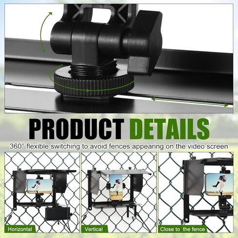 Phone Fence Mount with Adjustable Shade, Fence Mount with Power Bank Clip for Phone and Action Camera, Multi-Point Adjustable for Recording Baseball Football Softball Tennis in Saudi Arabia