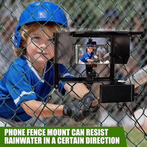 Phone Fence Mount with Adjustable Shade, Fence Mount with Power Bank Clip for Phone and Action Camera, Multi-Point Adjustable for Recording Baseball Football Softball Tennis in Saudi Arabia