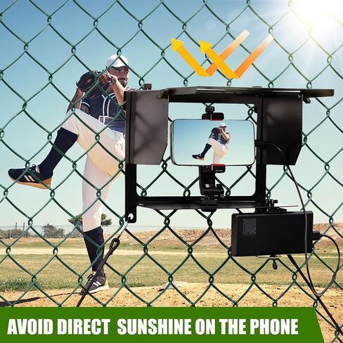 Phone Fence Mount with Adjustable Shade, Fence Mount with Power Bank Clip for Phone and Action Camera, Multi-Point Adjustable for Recording Baseball Football Softball Tennis in Saudi Arabia