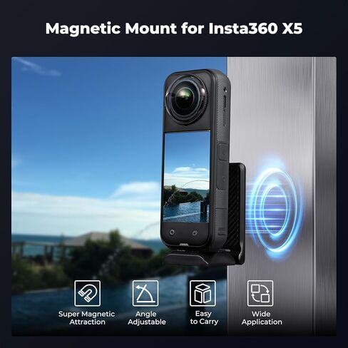 K & F Concept Magnetic Mount Stand متوافق مع Insta360 x5 ، قبضة محمولة قابلة للطي ، مع 1/4 ثقب المسمار وقاعدة نوع Arca للترايبود ، قوس قاعدة كاميرا الحركة لـ Insta360 x4/x3/go 2/go 2 in Kuwait