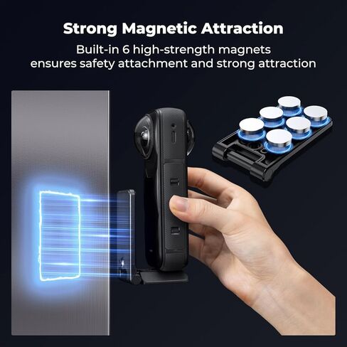 K & F Concept Magnetic Mount Stand متوافق مع Insta360 x5 ، قبضة محمولة قابلة للطي ، مع 1/4 ثقب المسمار وقاعدة نوع Arca للترايبود ، قوس قاعدة كاميرا الحركة لـ Insta360 x4/x3/go 2/go 2 in Kuwait