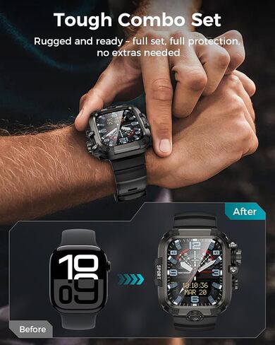 Goton Rugged Case and Band Kit لـ Apple Watch 49mm 46mm 44mm 45mm 45 مم مع واقي الشاشة ، لسلسلة Apple Watch Ultra2/Ultra/S2/SE 10/9/8/7/6/5/4 ، غطاء مصدٍ للمعادن الكامل+PC مع شريط السيليكون in Saudi Arabia