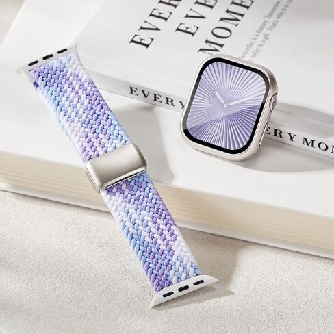 نطاقات ممتدة مضفر مغناطيسية متوافقة مع شريط ساعة Apple و Case 40mm 42mm 42mm 44mm 45mm 46mm النساء ، حلقة منفردة نايلون مرنة مع غطاء واقي الشاشة لـ Iwatch Series 10 9 8 7 6 5 4 3 in Kuwait