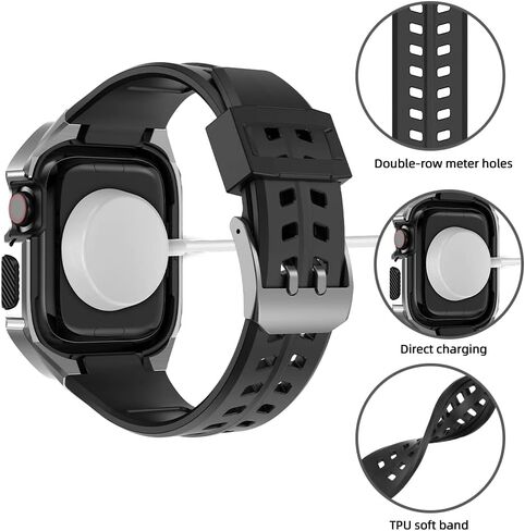 MSLRYGM Soft Band + Metal Case Sets for 45mm 44mm Strap Luxury Sport Wristband for iWatch Series 8 7 6 5 4 SE Bracelet Correa in Saudi Arabia