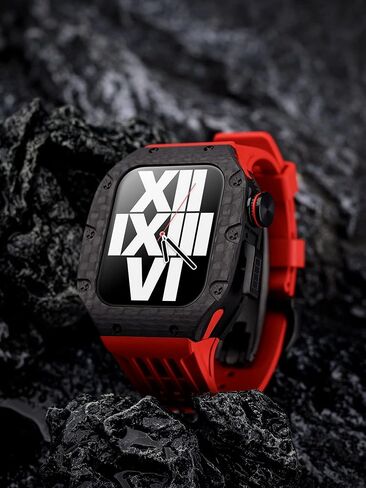 Mslrygm Luxury Watch Band Mod Kit ， لـ 8 7 45 ملم ， حزام مطاطي إطار إطار إطار الألياف الكربونية ， لسلسلة IWatch 6 5 4 SE 44 ملم in Saudi Arabia
