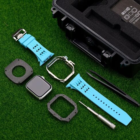 Mslrygm Luxury Watch Band Mod Kit ， لـ 8 7 45 ملم ， حزام مطاطي إطار إطار إطار الألياف الكربونية ， لسلسلة IWatch 6 5 4 SE 44 ملم in Saudi Arabia