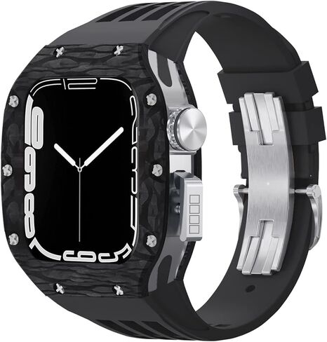 Mslrygm Luxury Watch Band Mod Kit ， لـ 8 7 45 ملم ， حزام مطاطي إطار إطار إطار الألياف الكربونية ， لسلسلة IWatch 6 5 4 SE 44 ملم in Saudi Arabia