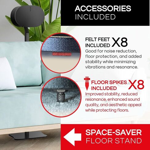 Sound Bass Era300 Floor Stand ، تصميم المعادن المتميزة ، Twin Pack (2pcs) ، أسود ، متوافق مع مكبر صوت Sonos Era 300 ، الملحقات المشمولة ، إدارة الكابلات ، المصممة في المملكة المتحدة ، مزدوجة ، زوج in Kuwait