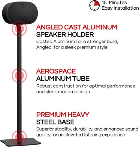 Sound Bass Era300 Floor Stand ، تصميم المعادن المتميزة ، Twin Pack (2pcs) ، أسود ، متوافق مع مكبر صوت Sonos Era 300 ، الملحقات المشمولة ، إدارة الكابلات ، المصممة في المملكة المتحدة ، مزدوجة ، زوج in Kuwait