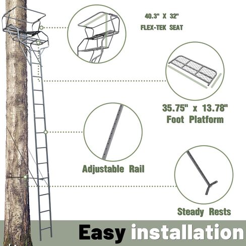 Kuafu 18 '2-Man Sadder Tree Stand Tranting Tree Stand for Geed Ruffed Righting Past Patch Tear Ageatory ، 500 lb extren in Saudi Arabia