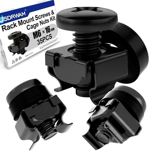 35 Pack M6 x 16mm Rack Mount Screws and Cage Nuts Kit - Stainless Steel Black Zinc Plating Square Hole Design, Compatible with 19"/10" Server Racks, Cabinets, Routers, A/V and Network Enclosures in Kuwait