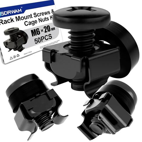 35 Pack M6 x 16mm Rack Mount Screws and Cage Nuts Kit - Stainless Steel Black Zinc Plating Square Hole Design, Compatible with 19"/10" Server Racks, Cabinets, Routers, A/V and Network Enclosures in Kuwait